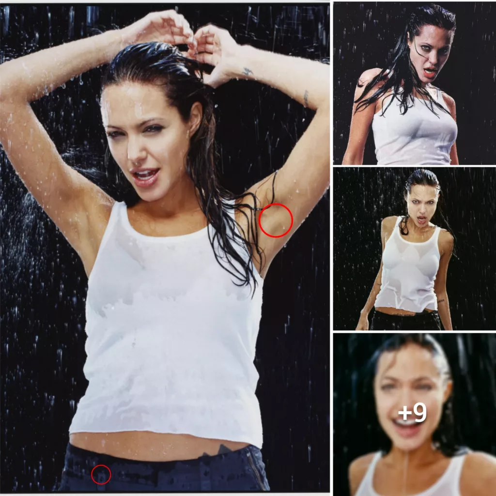 “Throwback to Angelina Jolie’s Iconic Rain Shower Photoshoot at 18: A Vintage Must-See”